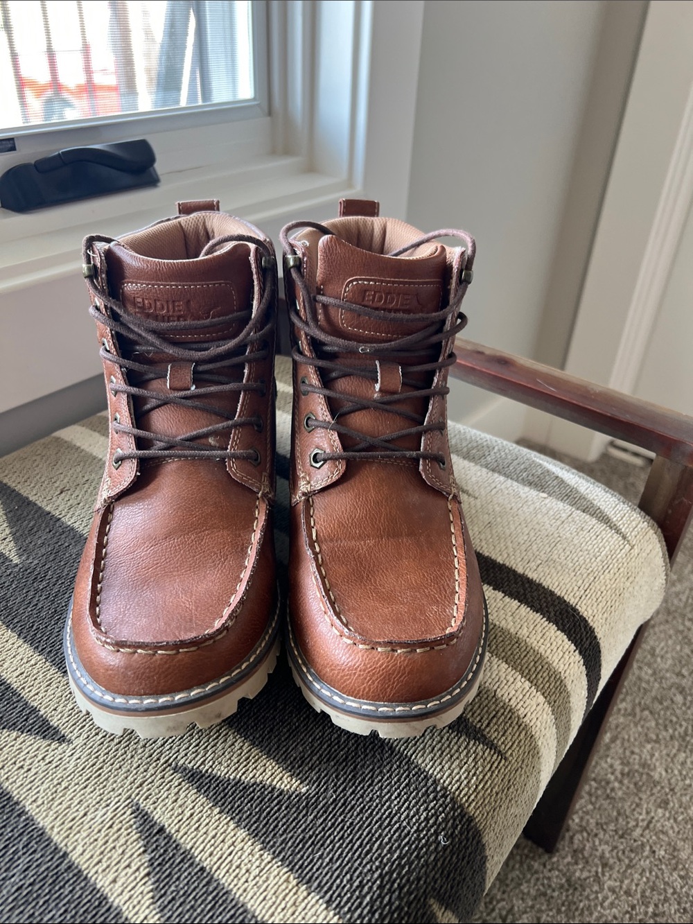 Eddie Bauer Men's Brown Leather Moc Toe Work Boots